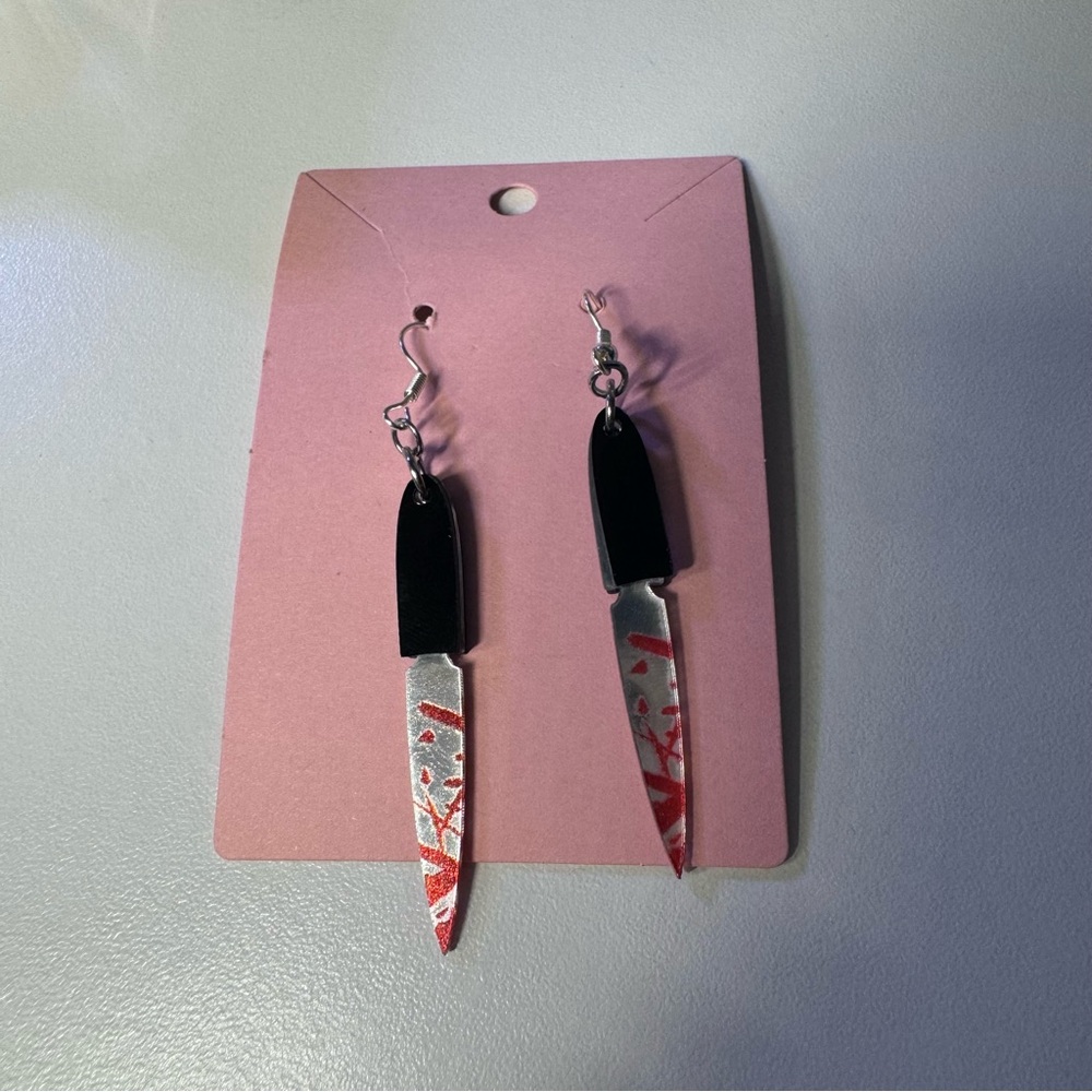 Halloween horror slasher bloody knife handmade earrings